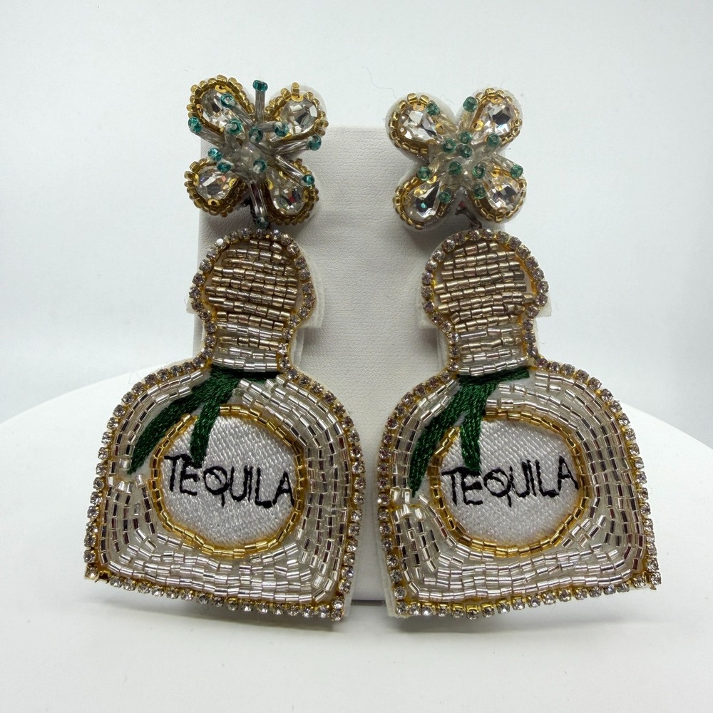 Beaded Tequila Bottle Dangle Earrings - Fun Cinco De Mayo Gift